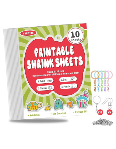 10 Hojas de Plástico Encogible Imprimibles Yncotte 21.6x27.9cm