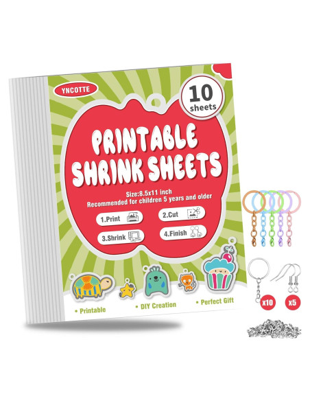 10 Hojas de Plástico Encogible Imprimibles Yncotte 21.6x27.9cm
