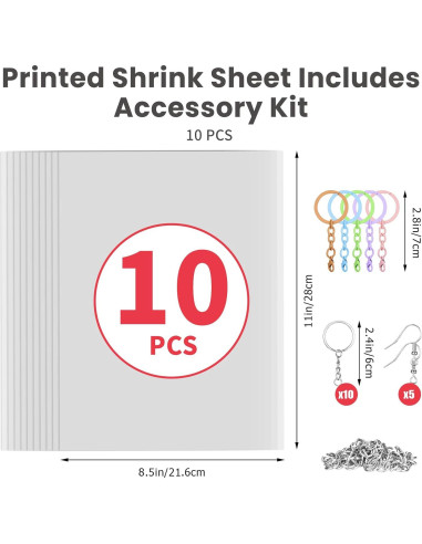 10 Hojas de Plástico Encogible Imprimibles Yncotte 21.6x27.9cm