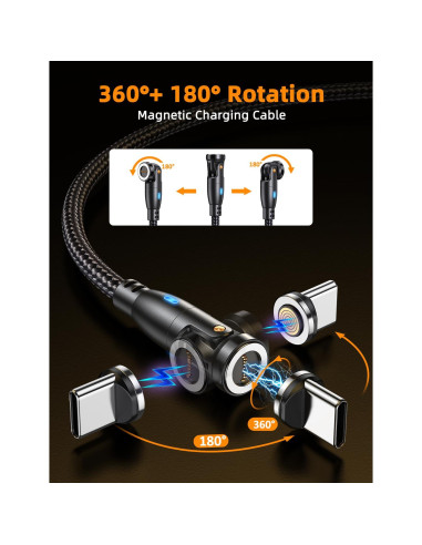 Cable de carga magnético USB C VAFOTON 100W 2Pack 1m 1.83m