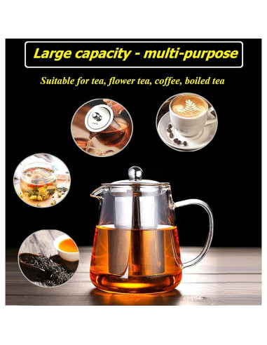 Tetera de vidrio Newraturner 550ML con infusor acero inoxidable