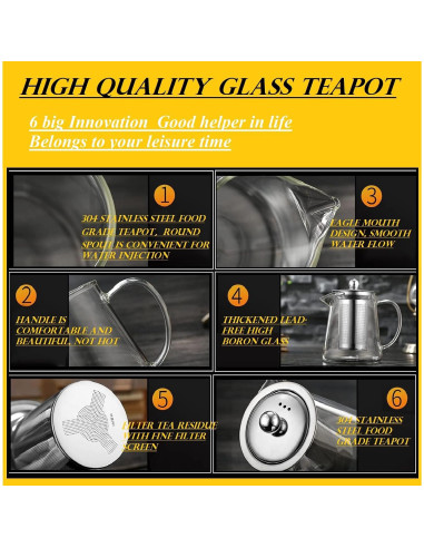 Tetera de vidrio Newraturner 550ML con infusor acero inoxidable