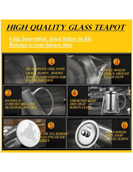 Tetera de vidrio Newraturner 550ML con infusor acero inoxidable