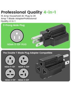 Adaptador de Enchufe CA 4 en 1 Zhenjia 15A a 20A Negro 2