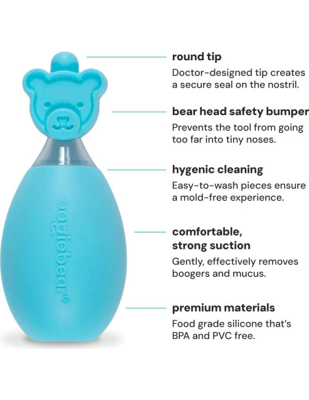 Aspirador Nasal Oogiebear para Bebés - Bulbo de Silicona Azul