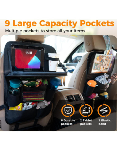 Organizador de Asiento Trasero de Coche Haoxiang, 9 Bolsillos, Negro