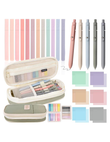 27 Piezas Suministros Escolares ChezMax - Marcadores, Bolígrafos y Notas