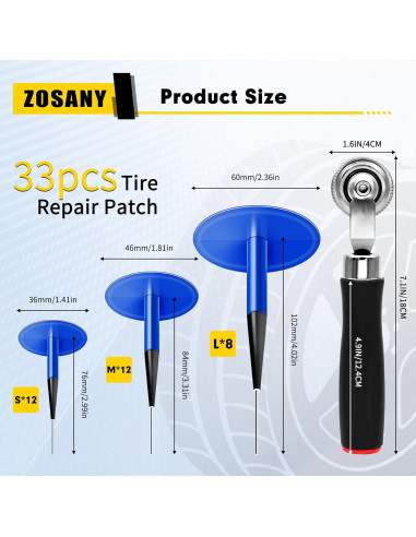 Kit de Reparación de Neumáticos ZOSANY 33 PZS con Tapones de Hongo