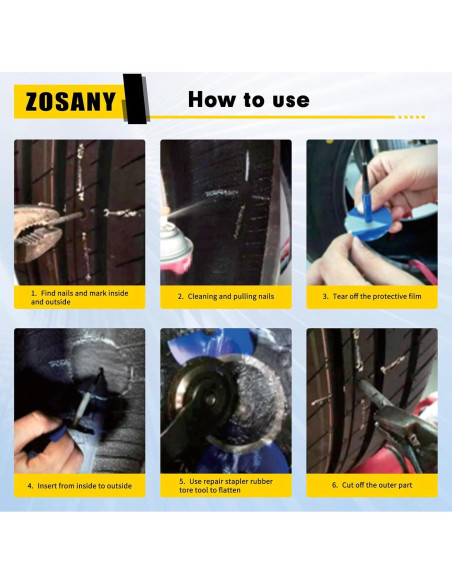 Kit de Reparación de Neumáticos ZOSANY 33 PZS con Tapones de Hongo Kit de Reparación de Neumáticos ZOSANY 33 PZS con Tapones de Hongo