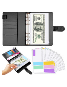 Carpeta de Presupuesto A6 Saveyon Negra con 12 Sobres Transparentes