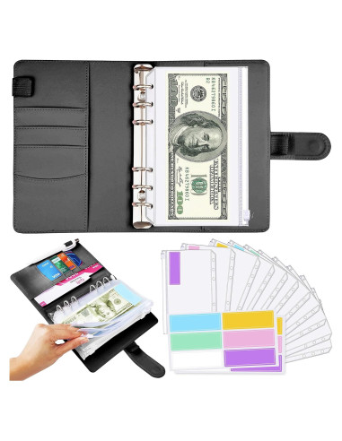 Carpeta de Presupuesto A6 Saveyon Negra con 12 Sobres Transparentes