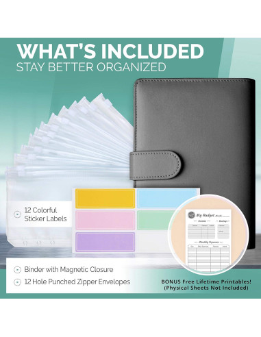 Carpeta de Presupuesto A6 Saveyon Negra con 12 Sobres Transparentes