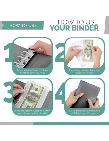 Carpeta de Presupuesto A6 Saveyon Negra con 12 Sobres Transparentes