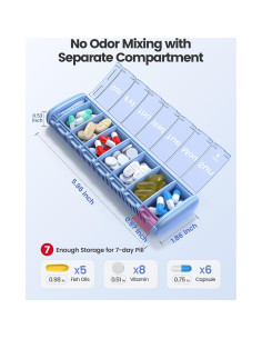 Organizador de Pastillas Vaydeer Pequeño Azul 7 Días 2