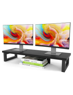 Soporte Elevador para Doble Monitor WESTREE 91x25cm Madera y Acero