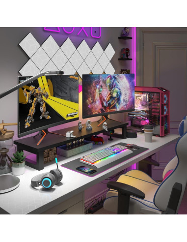 Soporte Elevador para Doble Monitor WESTREE 91x25cm Madera y Acero