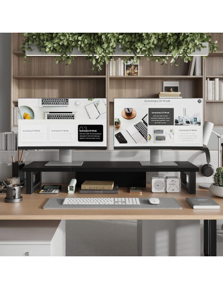 Soporte Elevador para Doble Monitor WESTREE 91x25cm Madera y Acero