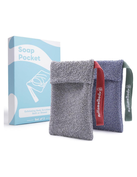 Bolsa de Jabón Exfoliante myHomeBody - 2 Paquete, Azul y Gris