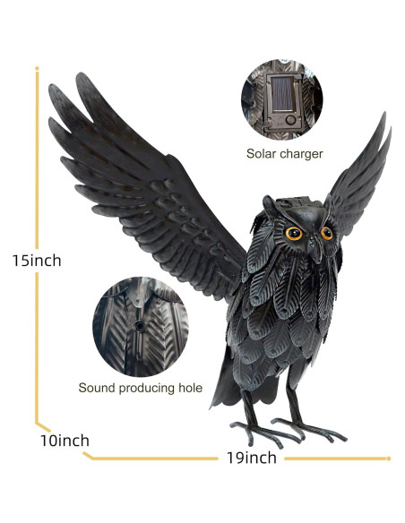 Estatua de Búho Solar Natelf para Jardín, Disuasor de Animales