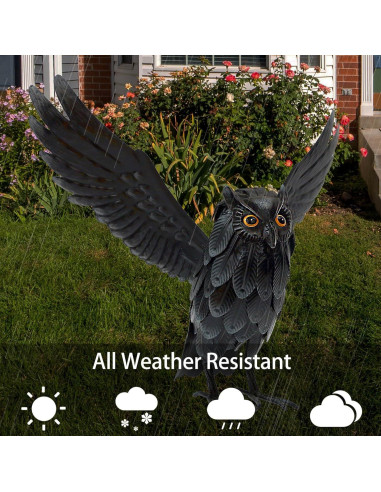 Estatua de Búho Solar Natelf para Jardín, Disuasor de Animales