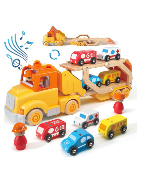 Camión Transportador de Juguetes Wanborns con 4 Coches de Madera