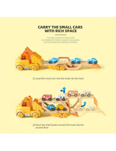 Camión Transportador de Juguetes Wanborns con 4 Coches de Madera 2