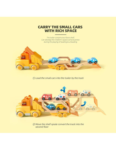 Camión Transportador de Juguetes Wanborns con 4 Coches de Madera