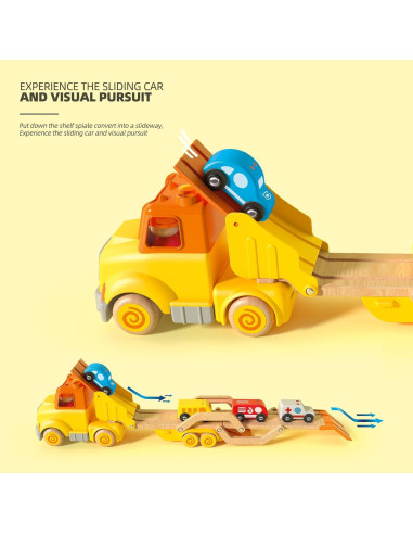 Camión Transportador de Juguetes Wanborns con 4 Coches de Madera