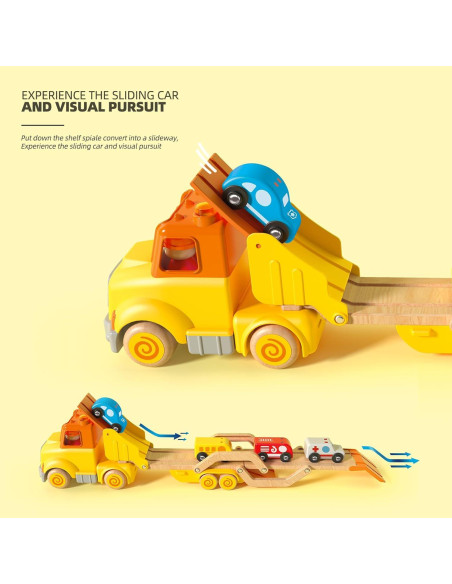 Camión Transportador de Juguetes Wanborns con 4 Coches de Madera