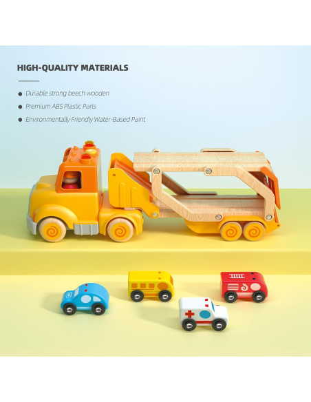 Camión Transportador de Juguetes Wanborns con 4 Coches de Madera