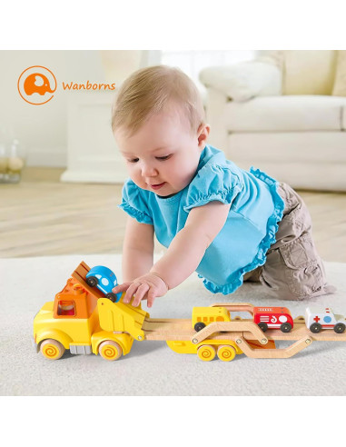 Camión Transportador de Juguetes Wanborns con 4 Coches de Madera