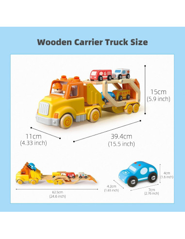 Camión Transportador de Juguetes Wanborns con 4 Coches de Madera