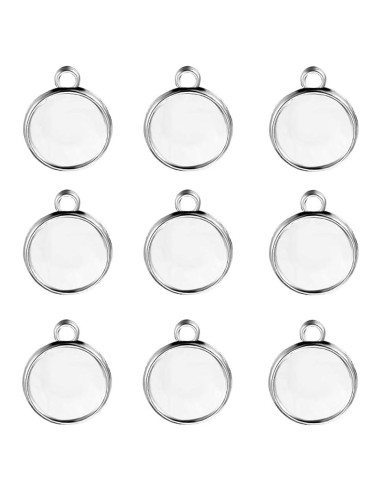 60 Bandejas de Colgante Redondas 12mm Aleación Zinc Plata