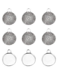 60 Bandejas de Colgante Redondas 12mm Aleación Zinc Plata 2