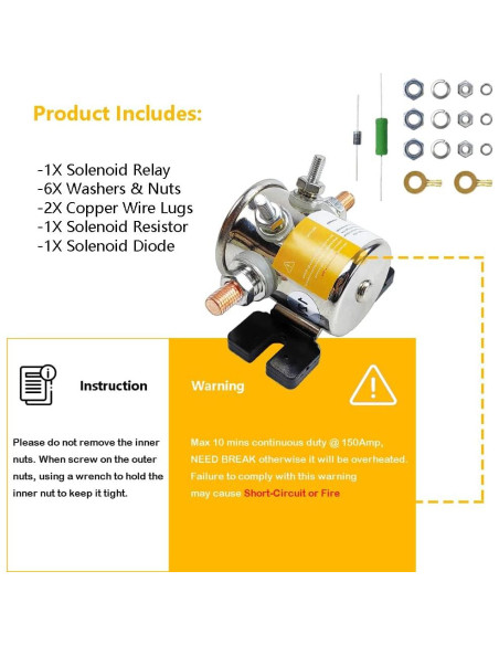 Relé de Solenoide 12V LLNSEAUTO 300A con Diodo y Resistor