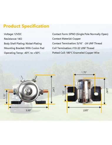 Relé de Solenoide 12V LLNSEAUTO 300A con Diodo y Resistor