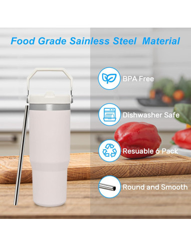 Popotes de metal reutilizables BuildLife para Stanley 30oz, 6 unidades