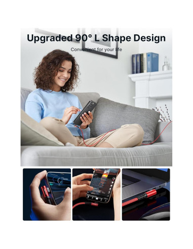 Cable USB C 100W JSAUX 2.0m Rojo Carga Rápida 3 en 1