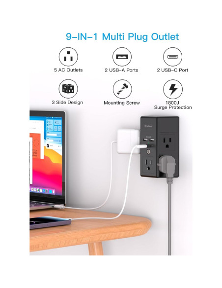 Multi Enchufe One Beat 5 Salidas 4 USB Carga Rápida 1800J Multi Enchufe One Beat 5 Salidas 4 USB Carga Rápida 1800J