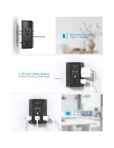 Multi Enchufe One Beat 5 Salidas 4 USB Carga Rápida 1800J Multi Enchufe One Beat 5 Salidas 4 USB Carga Rápida 1800J