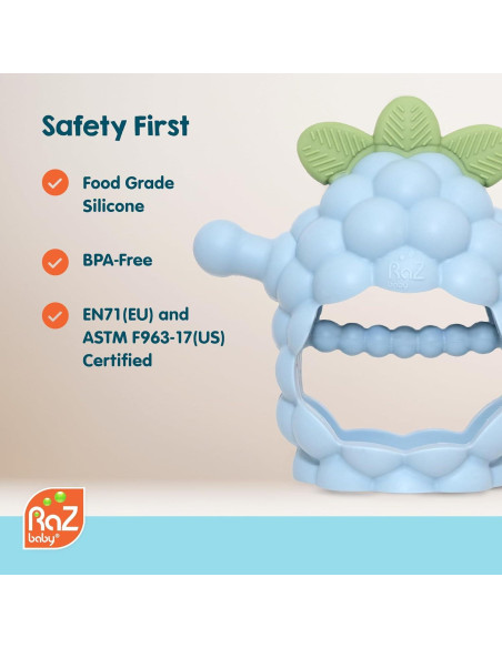 Juguete de Morder RaZbaby RaZberry Grip Silicona 3M+ Azul