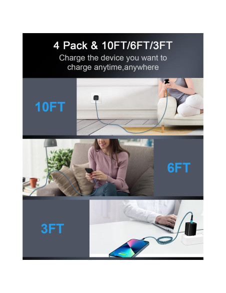 Cable USB C a Lightning 4Pack 0.91m Haoano Carga Rápida