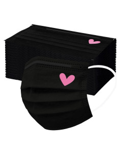 Mascarillas Desechables 50pcs 3 Capas Corazones Rosas y Negras