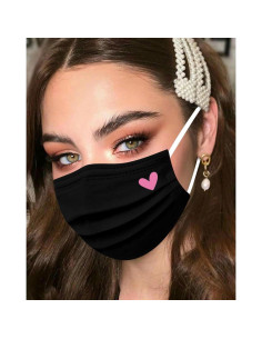 Mascarillas Desechables 50pcs 3 Capas Corazones Rosas y Negras 2