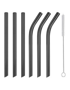 Set de 6 Popotes Reutilizables Vinaco de Acero Inoxidable Negros