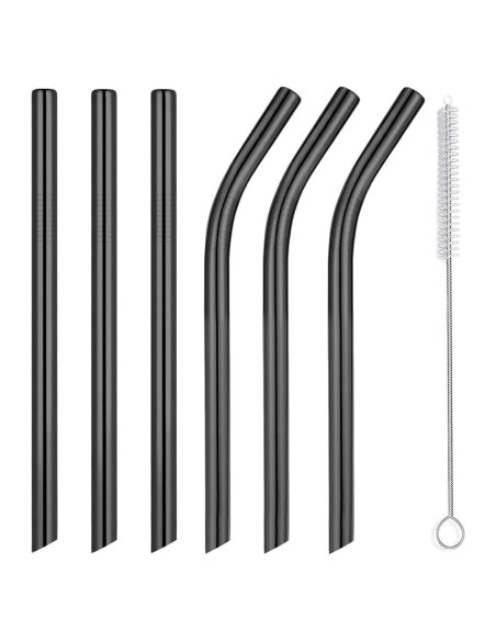 Set de 6 Popotes Reutilizables Vinaco de Acero Inoxidable Negros