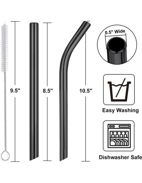 Set de 6 Popotes Reutilizables Vinaco de Acero Inoxidable Negros