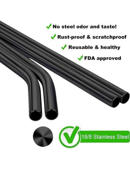 Set de 6 Popotes Reutilizables Vinaco de Acero Inoxidable Negros