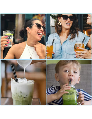 Set de 6 Popotes Reutilizables Vinaco de Acero Inoxidable Negros