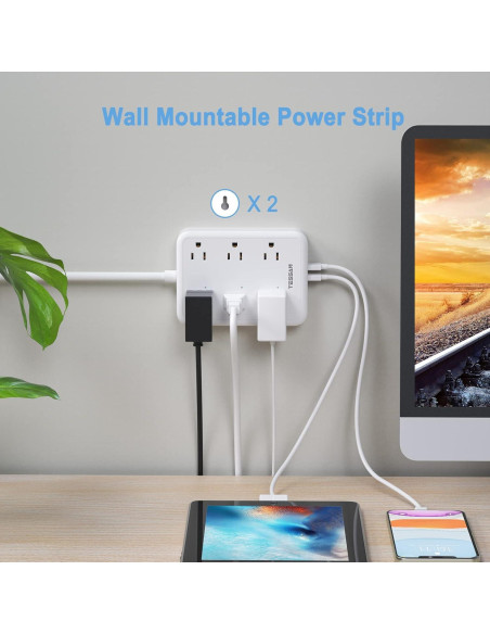Regleta Inteligente TESSAN con 3 Enchufes y 3 USB 1.83m Regleta Inteligente TESSAN con 3 Enchufes y 3 USB 1.83m